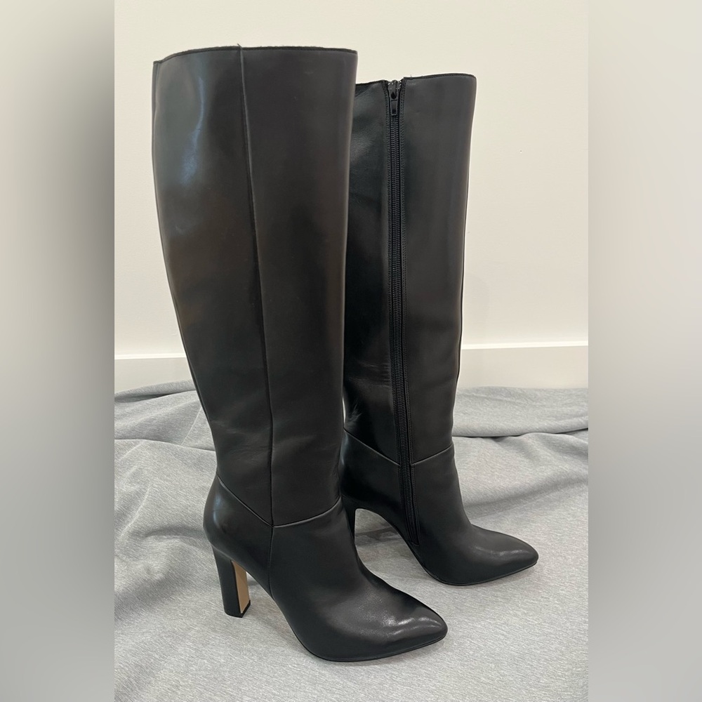 NWOB new never worn saks fifth ave kortnee knee high zip black leather boots 6 - Picture 2 of 10